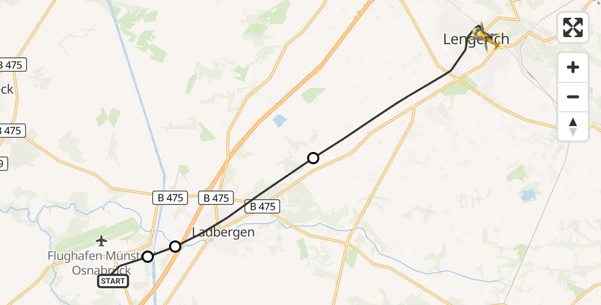 Flugroute Ambulanzhubschrauber Christoph  Westfalen-ADAC - Lengerich, 16 Mai 2026, 14:31