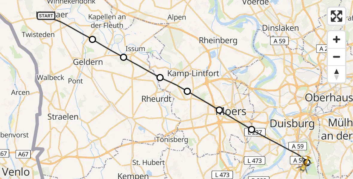 Flugroute Rettungshubschrauber Kevelaer - Duisburg Air Rescue Hubschrauberlandeplatz (Christoph 9), 16 Mai 2026, 14:34