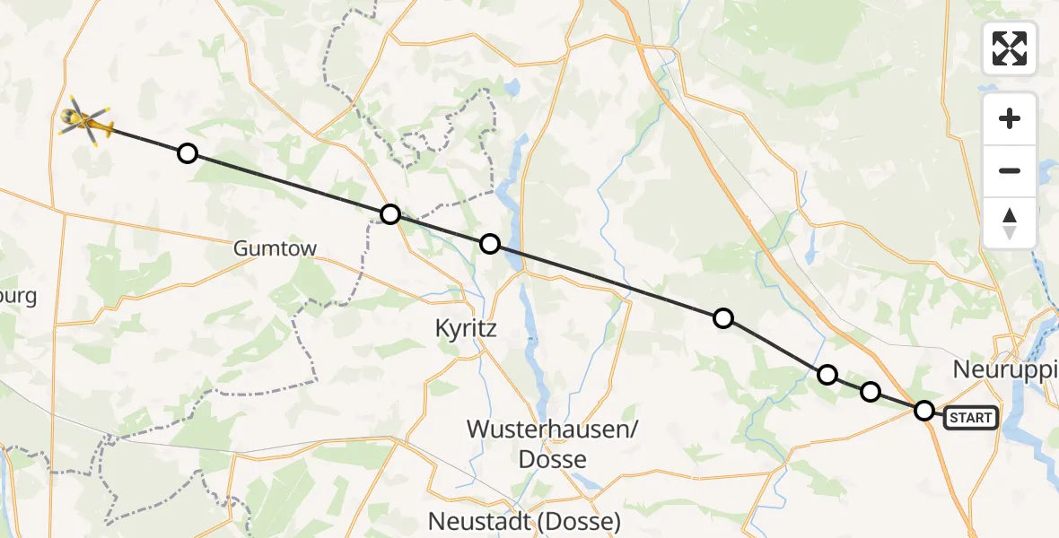 Flugroute Rettungshubschrauber Neuruppin - Groß Pankow (Prignitz), 16 Mai 2026, 14:43