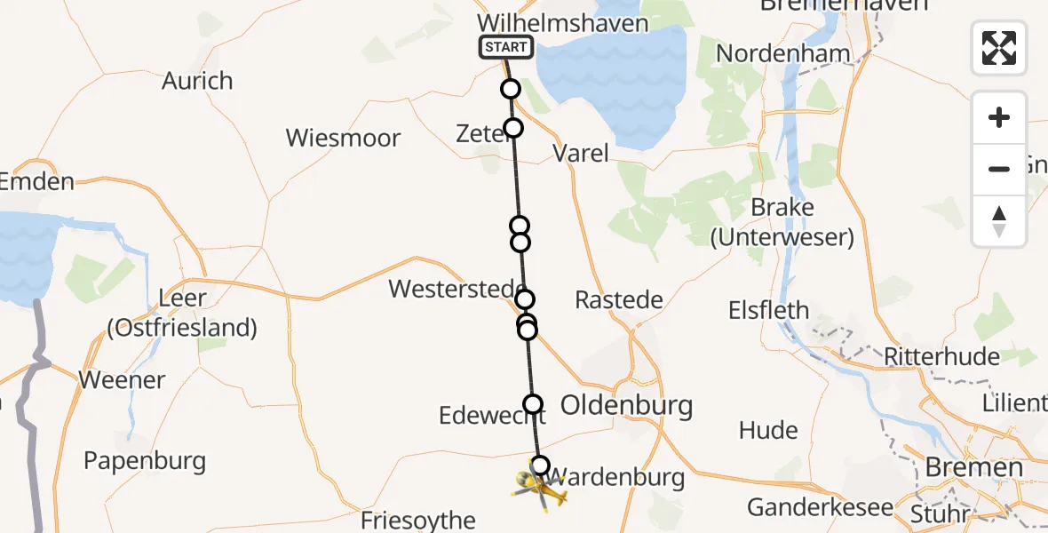 Flugroute Rettungshubschrauber Sande - Wardenburg, 16 Mai 2026, 14:45