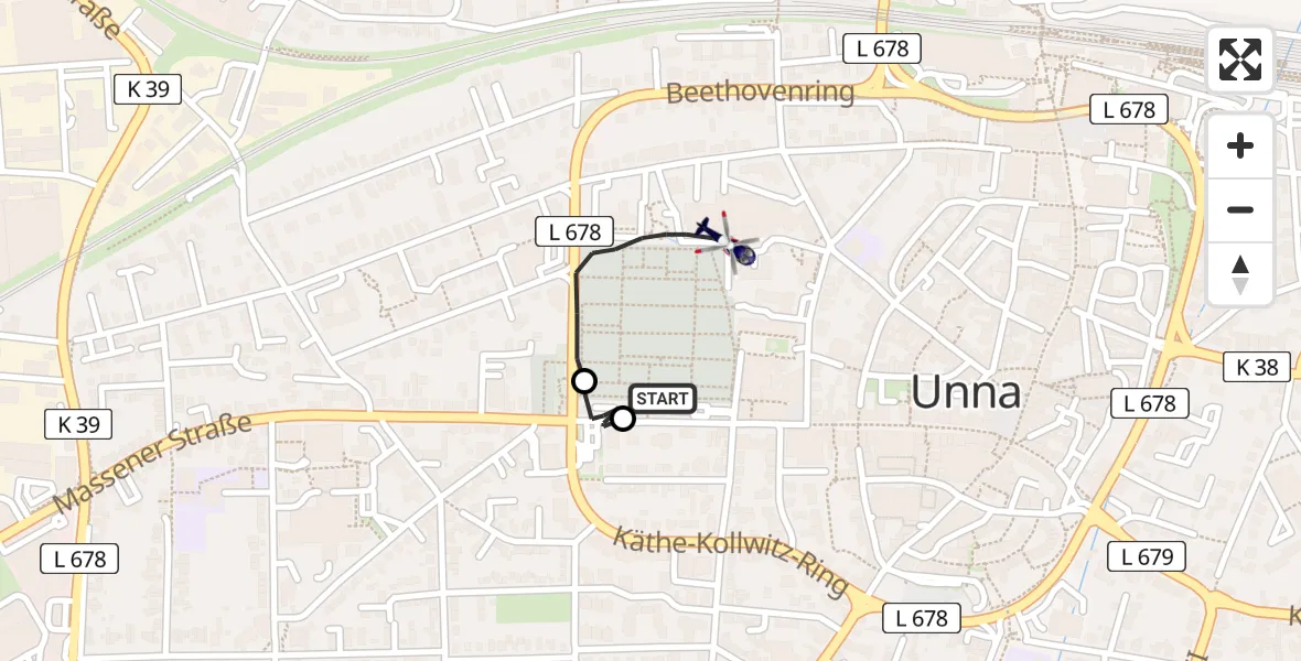 Flugroute Polizeihubschrauber Christian Hospital Unna Central - Christian Hospital Unna Central, 16 Mai 2026, 14:47
