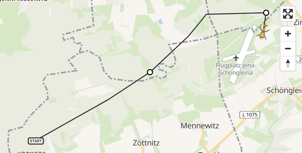 Flugroute Rettungshubschrauber Schlöben - Schöngleina, 16 Mai 2026, 14:47