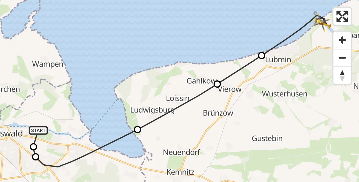 Flugroute Rettungshubschrauber Greifswald - Lubmin, 16 Mai 2026, 15:01