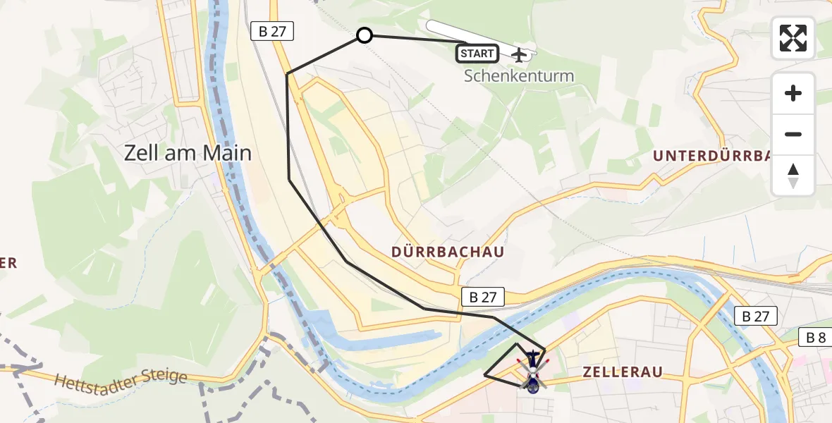 Flugroute Polizeihubschrauber Würzburg-Schenkenturm Flugplatz - Würzburg, 16 Mai 2026, 15:04