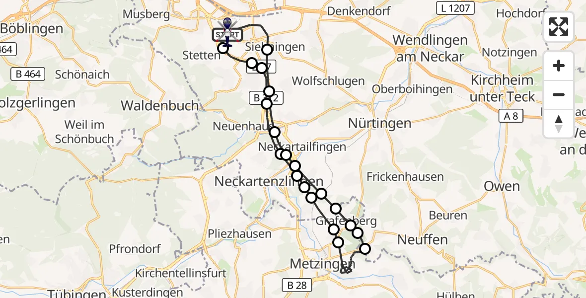 Flugroute Polizeihubschrauber Flughafen Stuttgart - Flughafen Stuttgart, 16 Mai 2026, 15:07