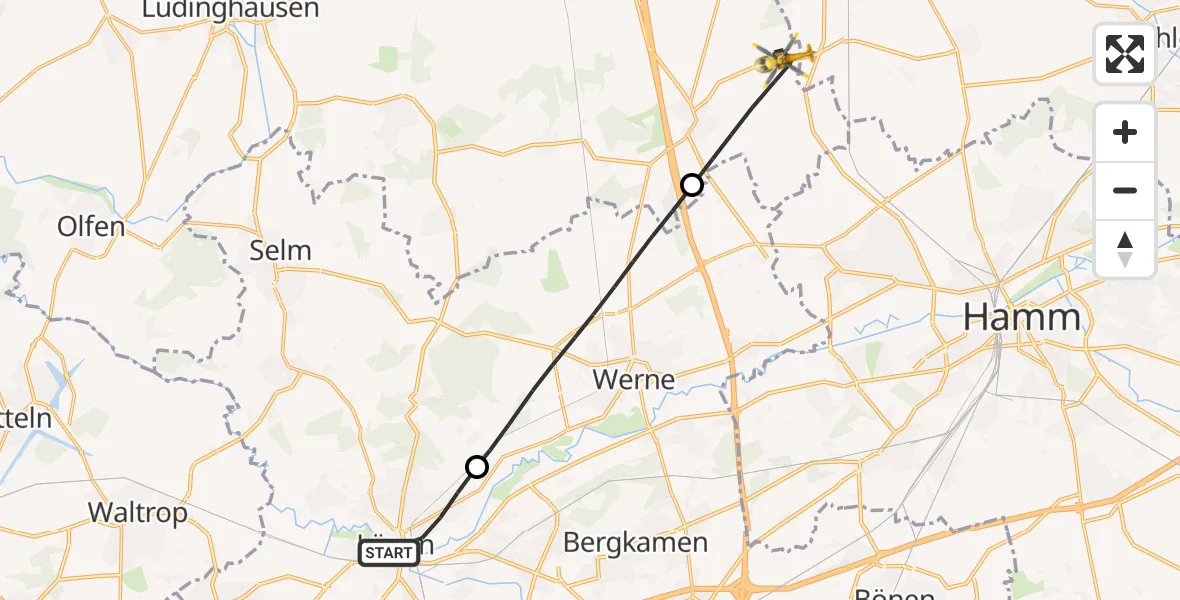 Flugroute Rettungshubschrauber Lünen - Ascheberg, 16 Mai 2026, 15:08