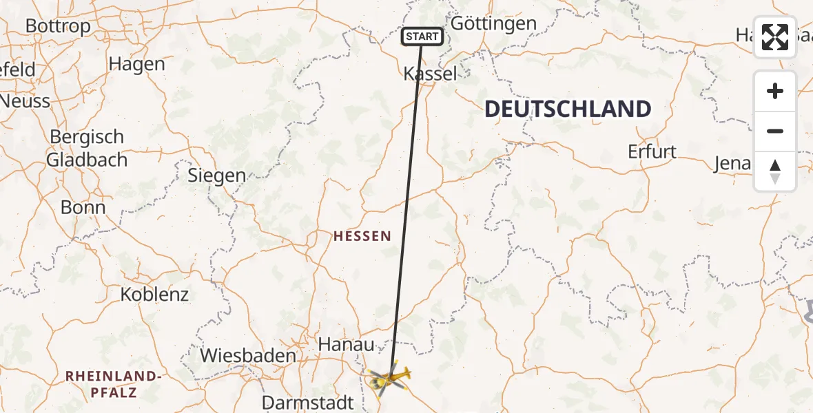 Flugroute Rettungshubschrauber Hofgeismar - Hösbach, 16 Mai 2026, 15:13