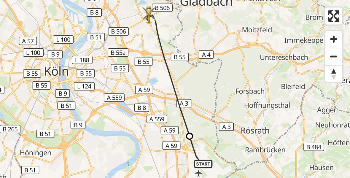 Flugroute Rettungshubschrauber Köln Bonn Flughafen - Köln, 16 Mai 2026, 15:19