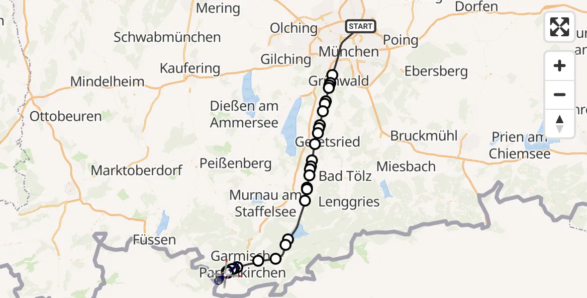 Flugroute Polizeihubschrauber München - Brandweg Hubschrauberlandeplatz, 16 Mai 2026, 15:20