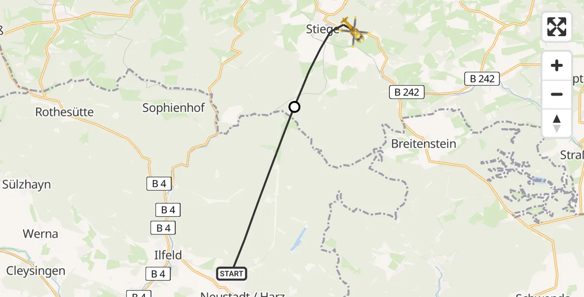 Flugroute Rettungshubschrauber Harztor - Oberharz am Brocken, 16 Mai 2026, 15:20