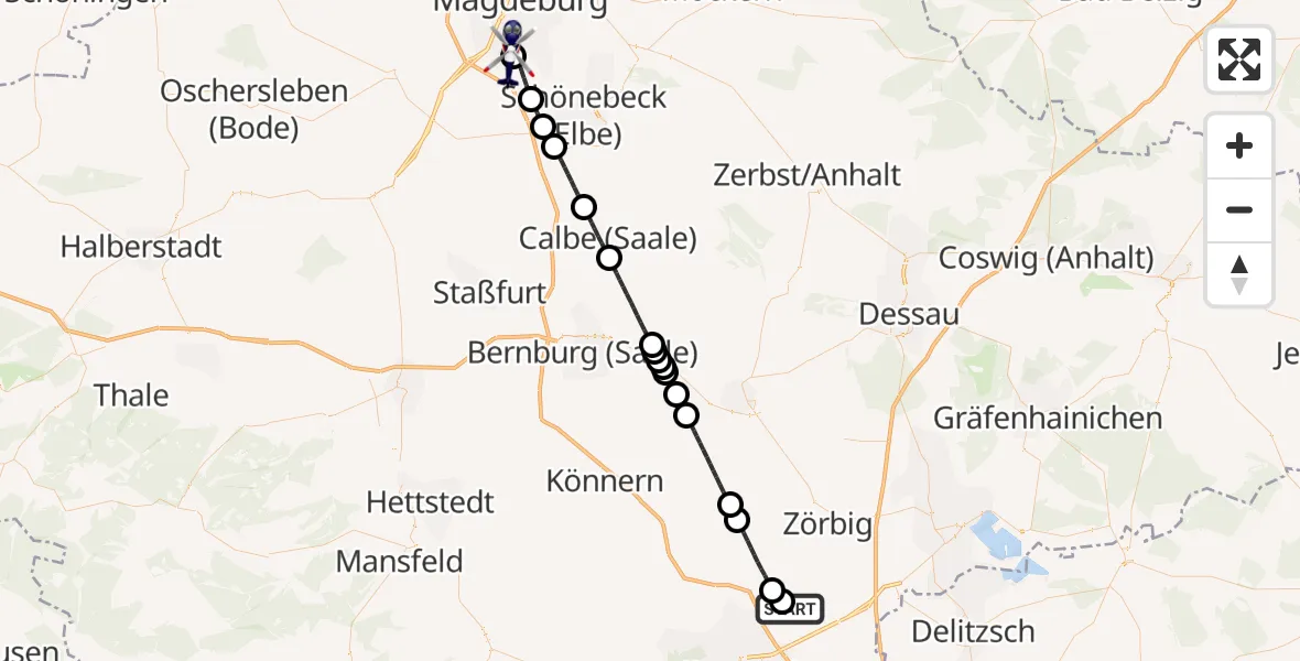 Flugroute Polizeihubschrauber Halle-Oppin Flugplatz - Magdeburg City Flugplatz, 16 Mai 2026, 15:24