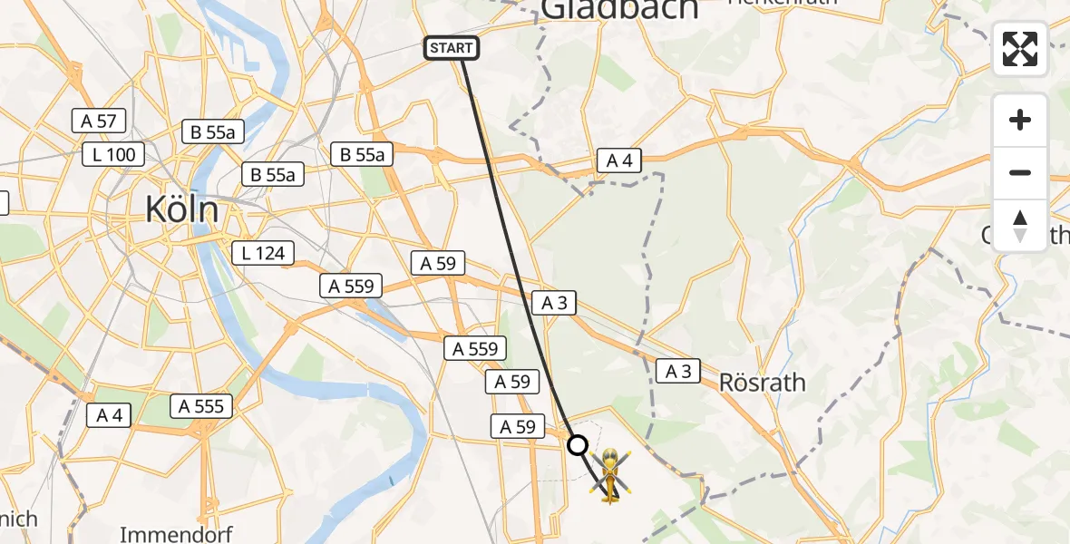 Flugroute Rettungshubschrauber Köln - Köln Bonn Flughafen, 16 Mai 2026, 15:30