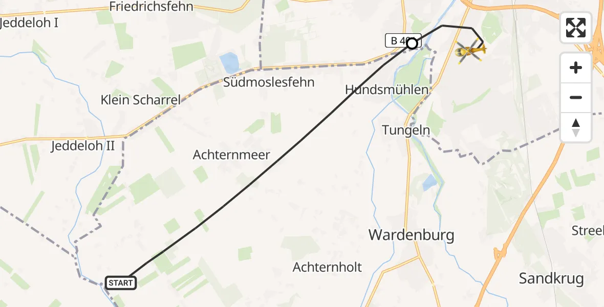 Flugroute Rettungshubschrauber Wardenburg - Oldenburg (Oldb), 16 Mai 2026, 15:32