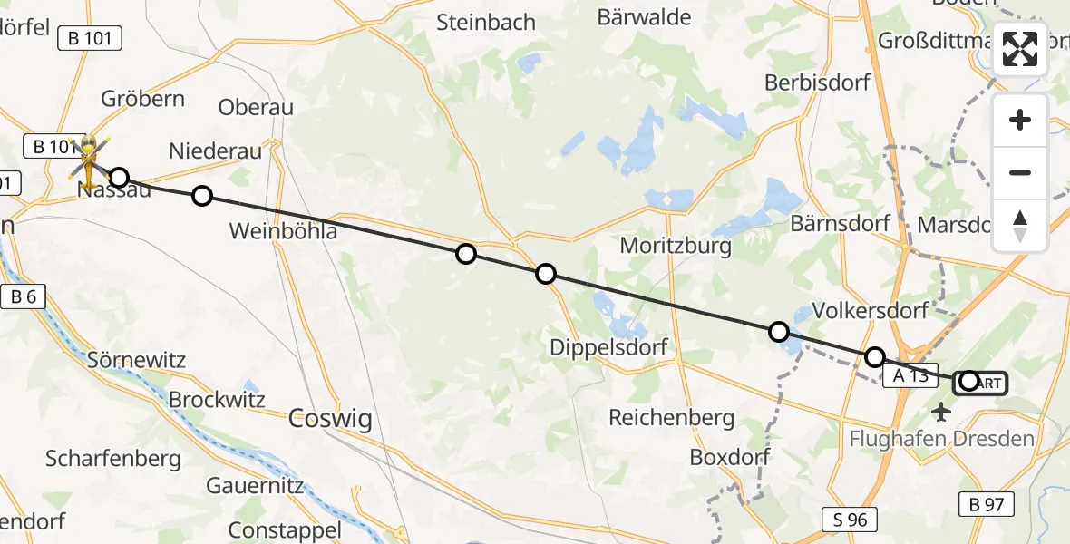 Flugroute Rettungshubschrauber Dresden Bundespolizei Hubschrauberlandeplatz - Meißen, 16 Mai 2026, 15:38