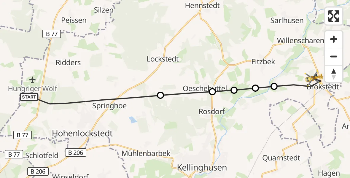 Flugroute Rettungshubschrauber Hohenlockstedt - Brokstedt, 16 Mai 2026, 15:42