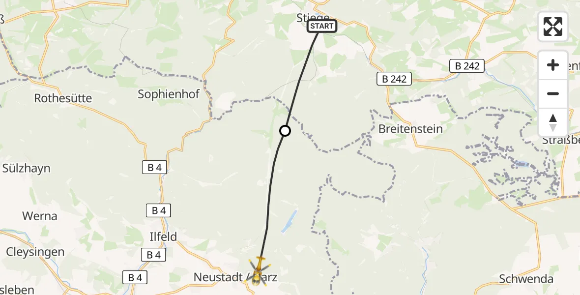 Flugroute Rettungshubschrauber Oberharz am Brocken - Harztor, 16 Mai 2026, 15:45