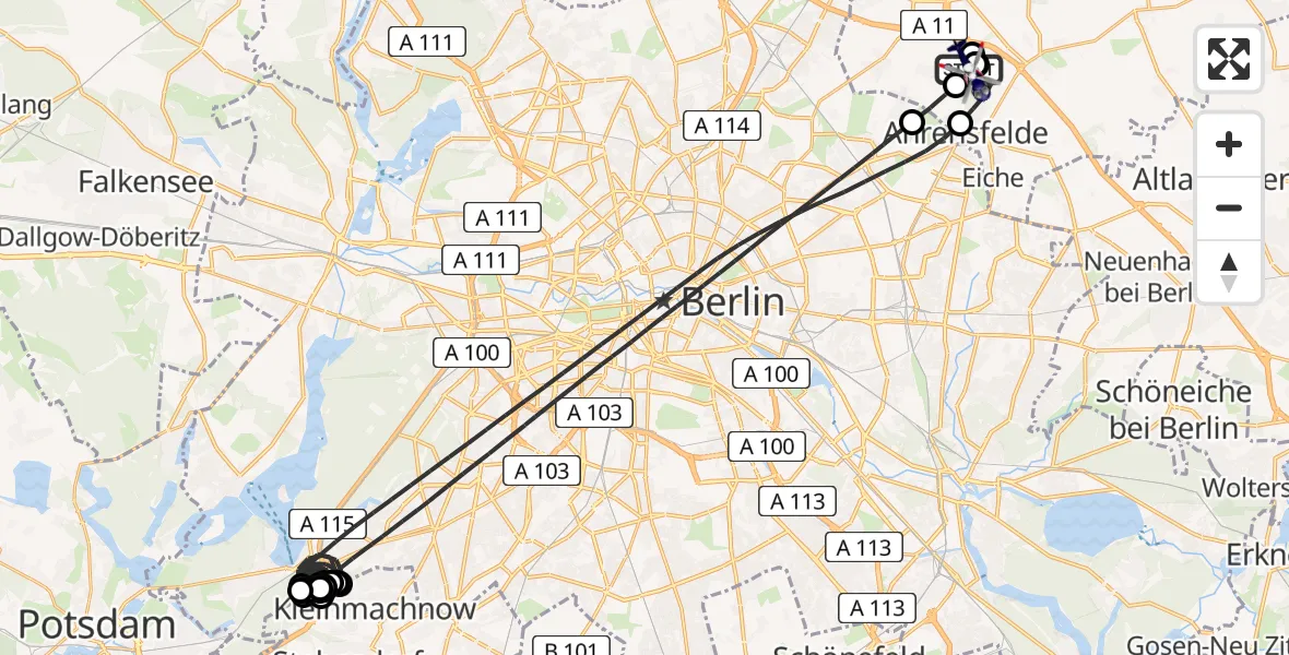Flugroute Polizeihubschrauber Ahrensfelde Hubschrauberlandeplatz - Ahrensfelde Hubschrauberlandeplatz, 16 Mai 2026, 15:48