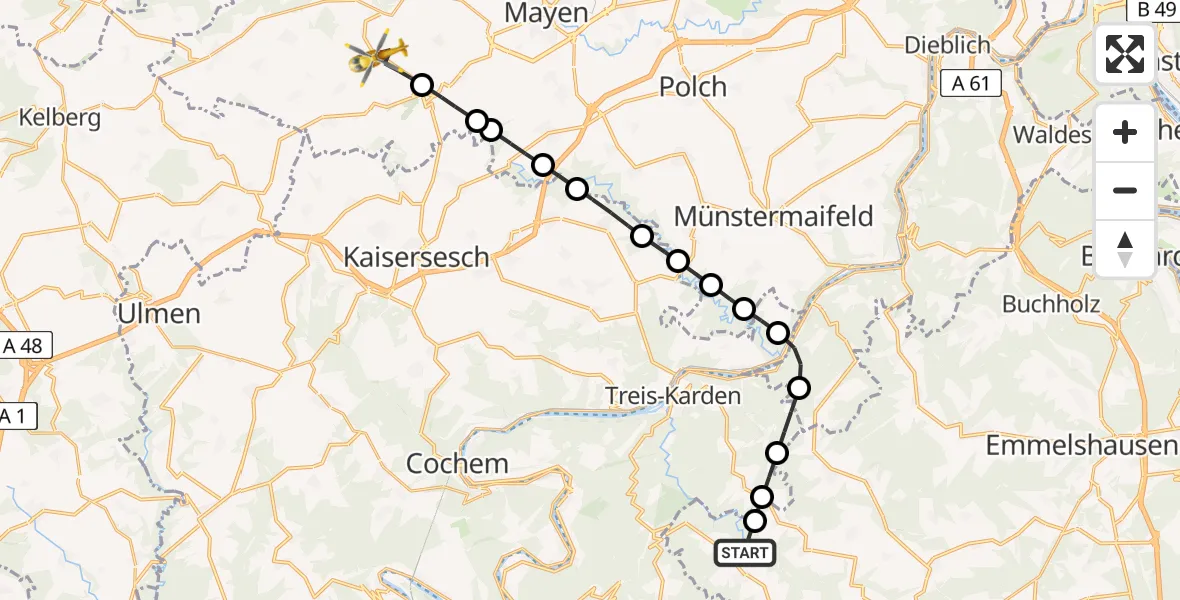 Flugroute Rettungshubschrauber Mörsdorf - Weiler, 16 Mai 2026, 15:51