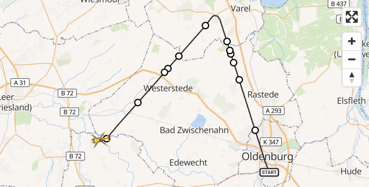 Flugroute Rettungshubschrauber Oldenburg (Oldb) - Barßel, 16 Mai 2026, 16:09