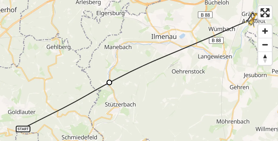 Flugroute Rettungshubschrauber Suhl - Ilmenau, 16 Mai 2026, 16:25