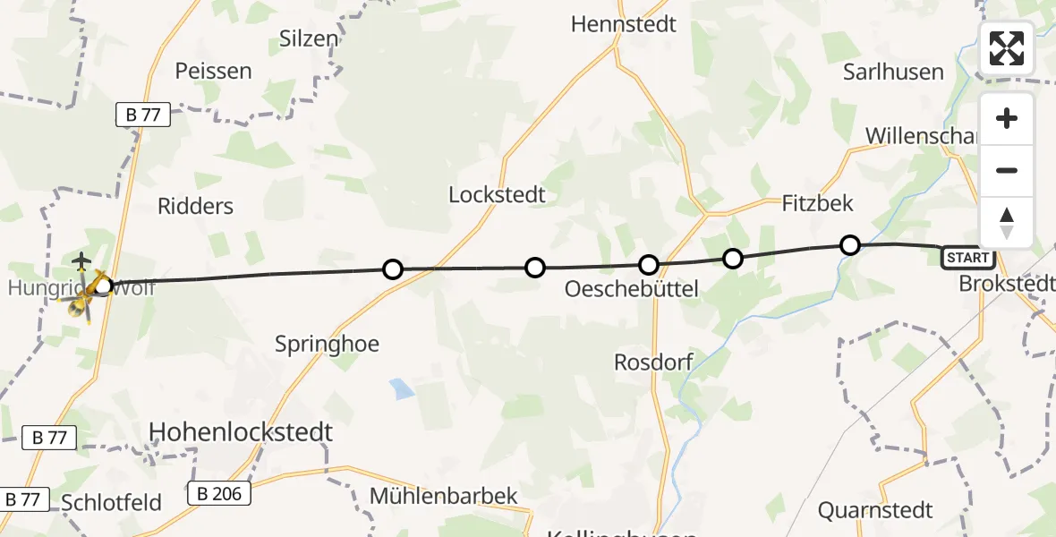 Flugroute Rettungshubschrauber Brokstedt - Itzehoe Hungriger Wolf Flugplatz, 16 Mai 2026, 16:29