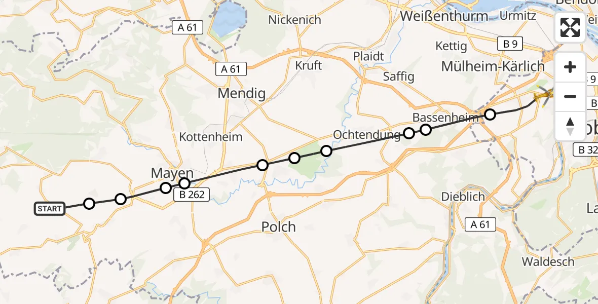 Flugroute Rettungshubschrauber Weiler - Koblenz, 16 Mai 2026, 16:31