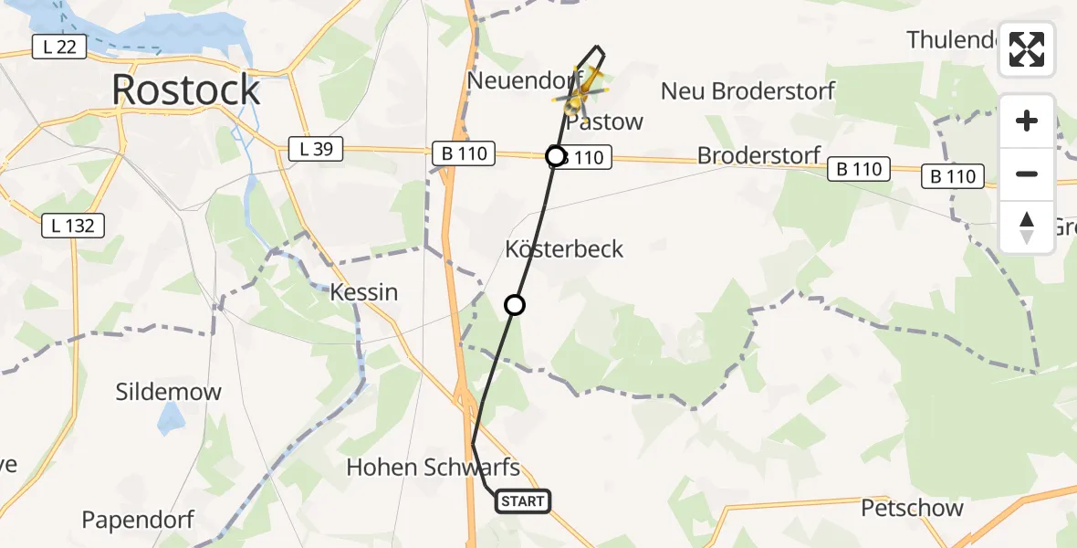 Flugroute Ambulanzhubschrauber Dummerstorf - Broderstorf, 16 Mai 2026, 16:32