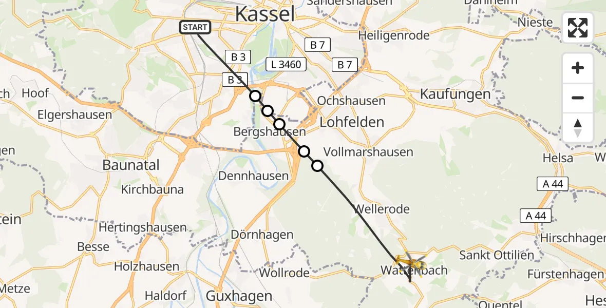 Flugroute Rettungshubschrauber Kassel - Söhrewald, 16 Mai 2026, 16:33