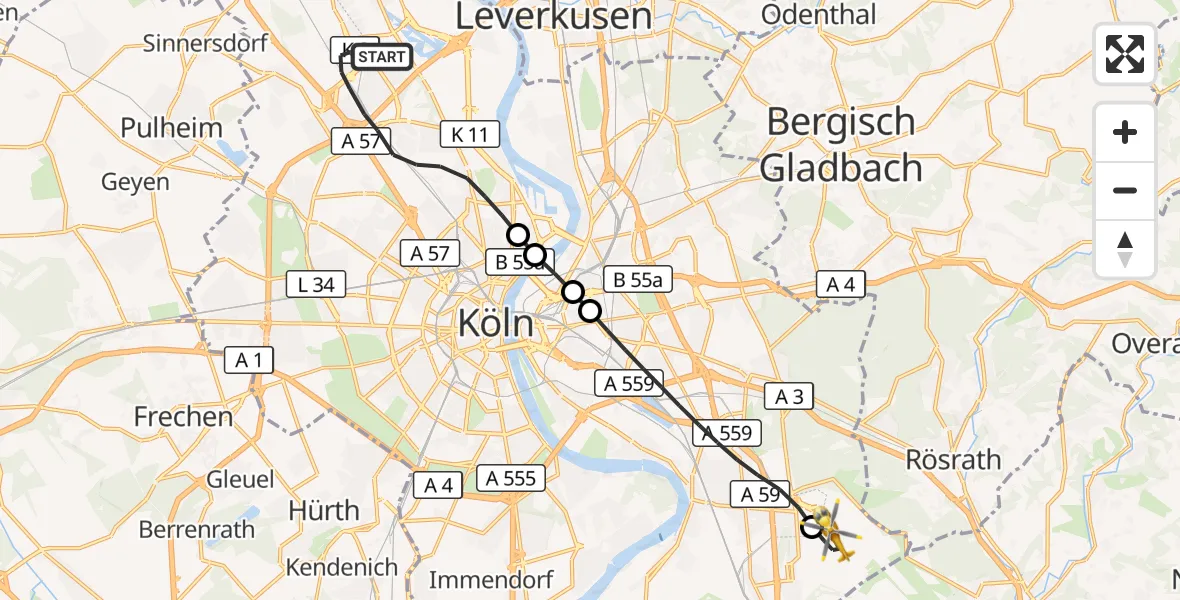Flugroute Rettungshubschrauber Köln - Köln Bonn Flughafen, 16 Mai 2026, 16:36