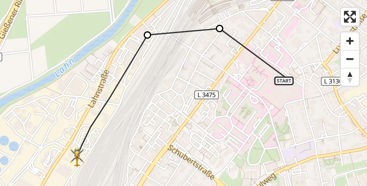 Flugroute Rettungshubschrauber Gießen University Hospital - Gießen, 16 Mai 2026, 16:40