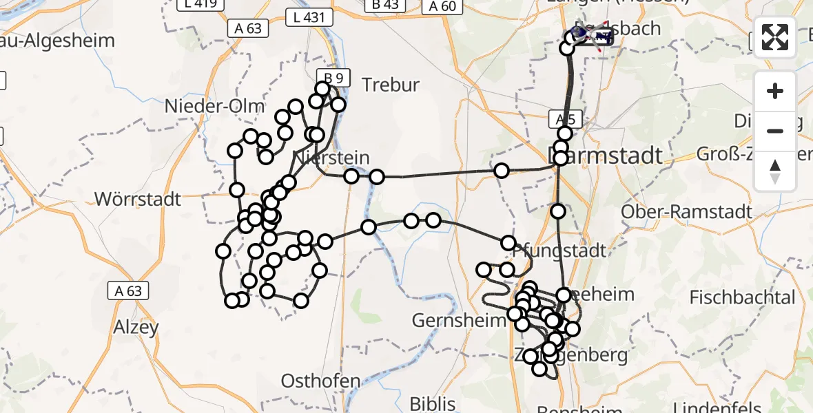 Flugroute Polizeihubschrauber Flughafen Frankfurt-Egelsbach - Flughafen Frankfurt-Egelsbach, 16 Mai 2026, 16:46