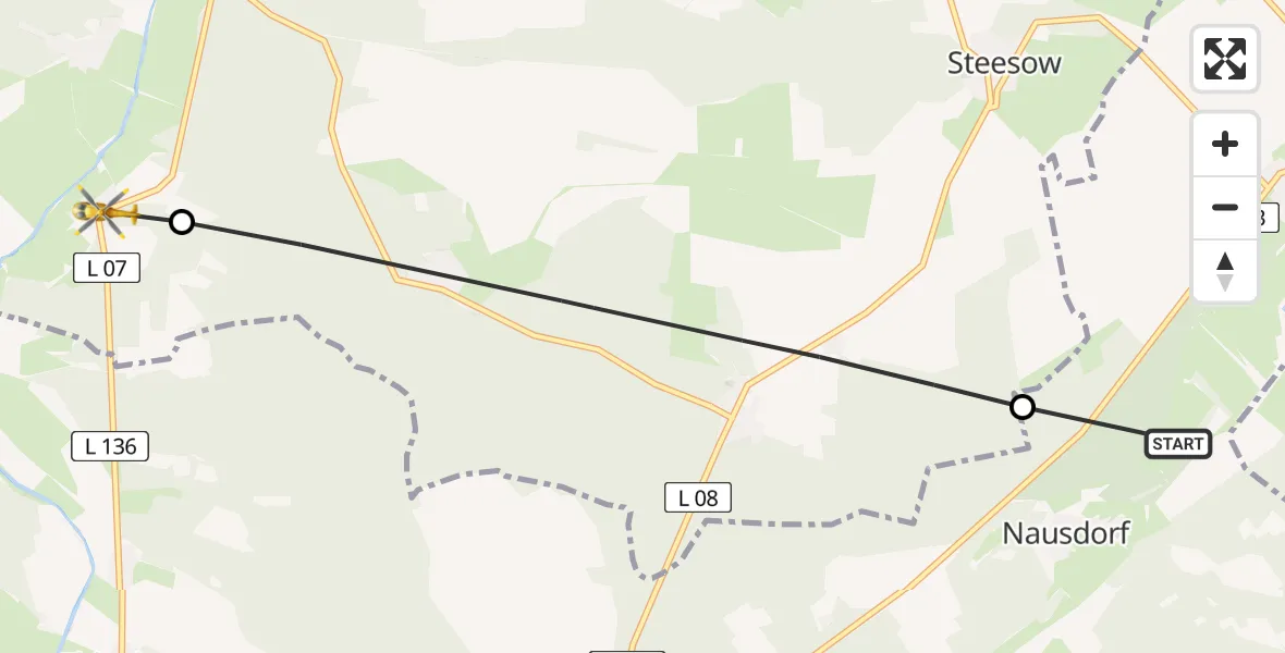Flugroute Rettungshubschrauber Lenzen (Elbe) - Milow, 16 Mai 2026, 16:51