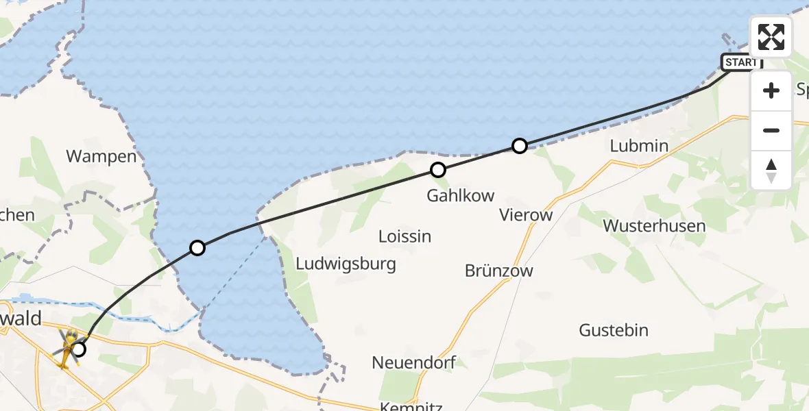 Flugroute Rettungshubschrauber Lubmin - Greifswald Hospital, 16 Mai 2026, 16:54