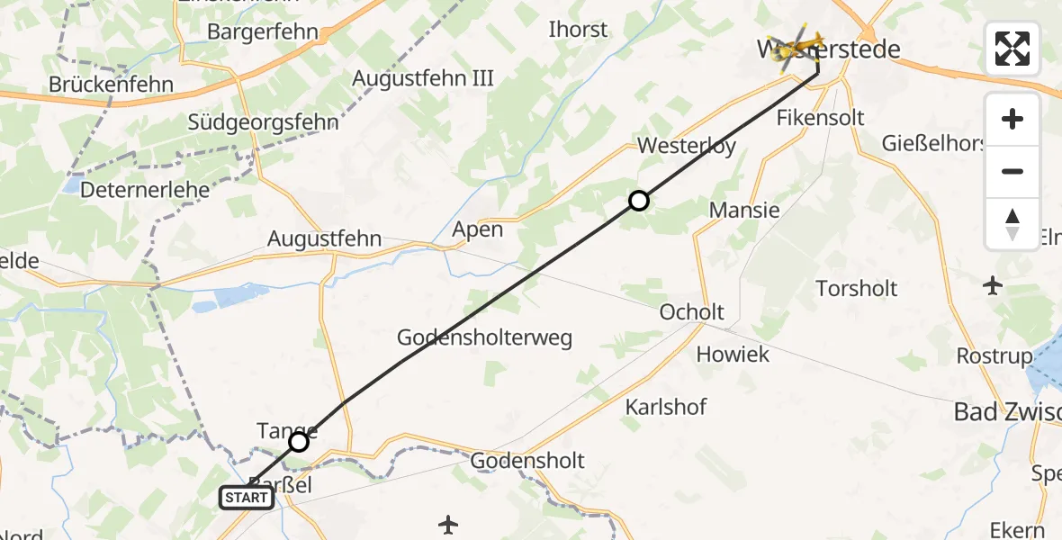 Flugroute Rettungshubschrauber Barßel - Westerstede, 16 Mai 2026, 16:56
