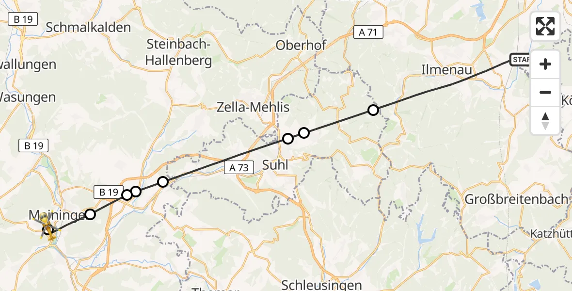 Flugroute Rettungshubschrauber Ilmenau - Helios Clinic Meiningen, 16 Mai 2026, 16:59