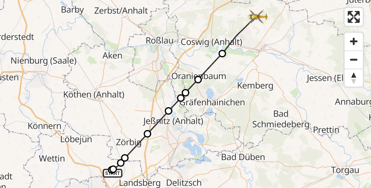 Flugroute Rettungshubschrauber Halle-Oppin Flugplatz - Wittenberg, 16 Mai 2026, 17:12