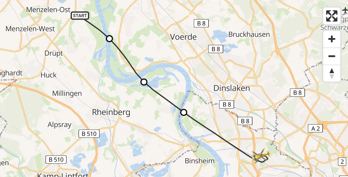 Flugroute Rettungshubschrauber Rheinberg - Duisburg, 16 Mai 2026, 17:13