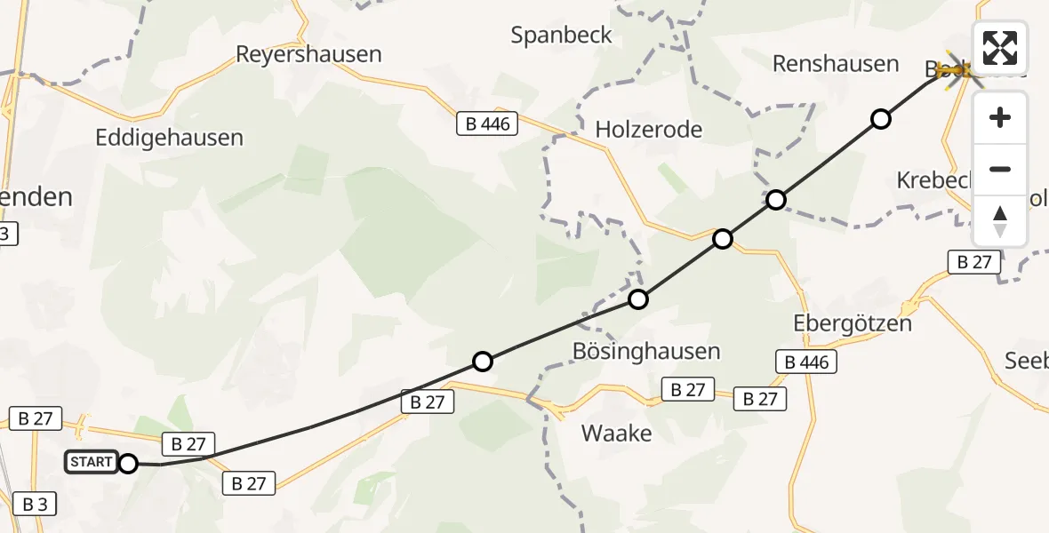 Flugroute Rettungshubschrauber Göttingen University Clinic Hubschrauberlandeplatz - Bodensee, 16 Mai 2026, 17:13