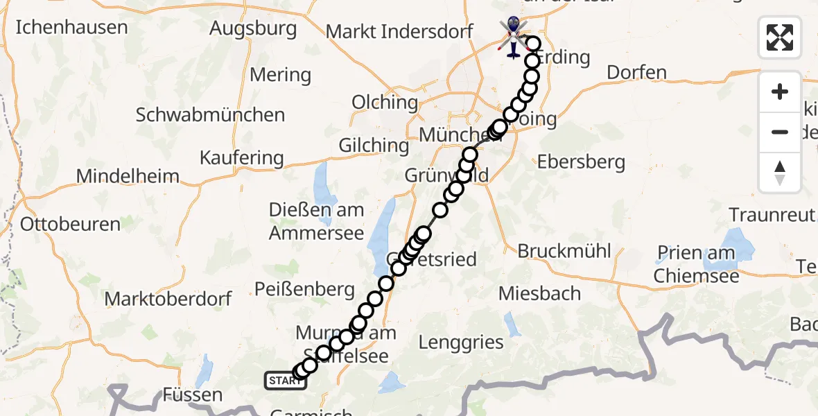 Flugroute Polizeihubschrauber Unterammergau - München Flughafen, 16 Mai 2026, 17:14