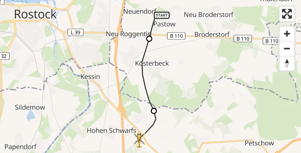 Flugroute Ambulanzhubschrauber Broderstorf - Dummerstorf, 16 Mai 2026, 17:19