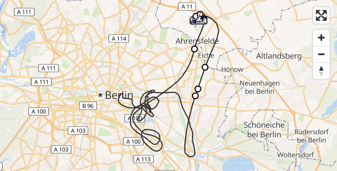 Flugroute Polizeihubschrauber Ahrensfelde Hubschrauberlandeplatz - Ahrensfelde Hubschrauberlandeplatz, 16 Mai 2026, 17:29