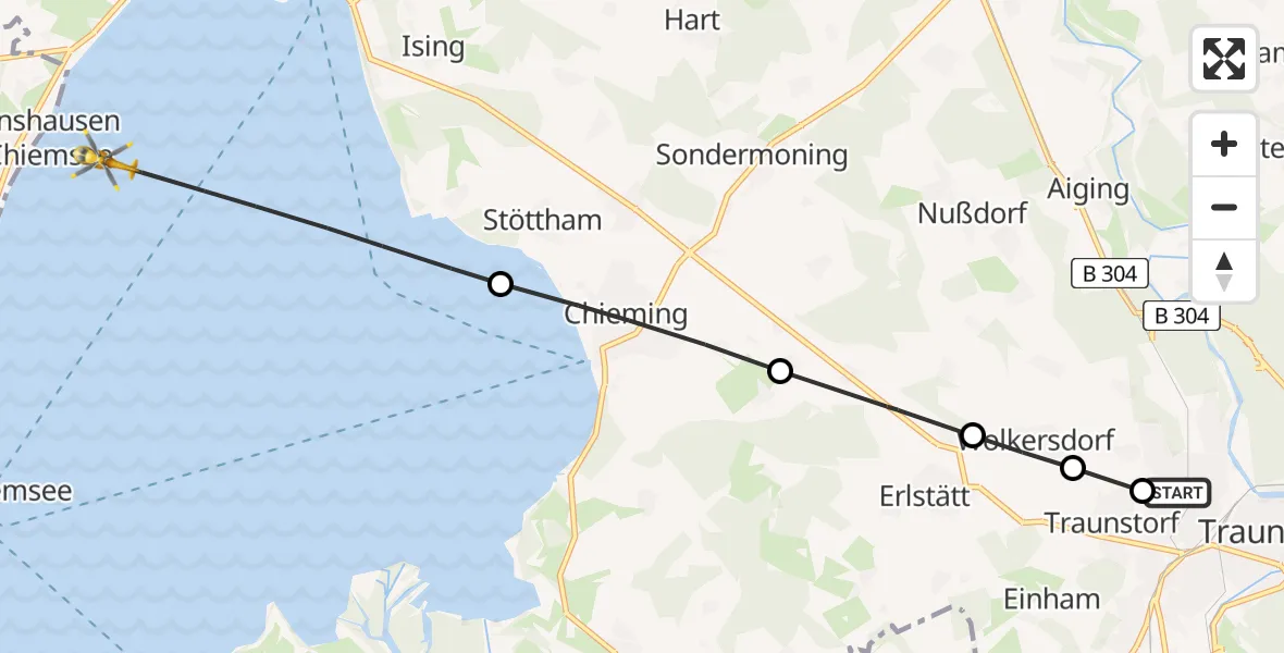 Flugroute Rettungshubschrauber Traunstein Hospital - Chiemsee (See), 16 Mai 2026, 17:38
