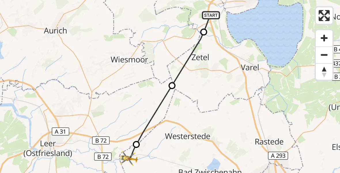 Flugroute Rettungshubschrauber Sande - Apen, 16 Mai 2026, 17:49