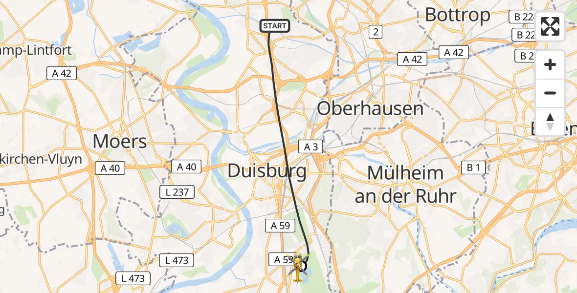 Flugroute Rettungshubschrauber Duisburg - Duisburg Air Rescue Hubschrauberlandeplatz (Christoph 9), 16 Mai 2026, 17:53