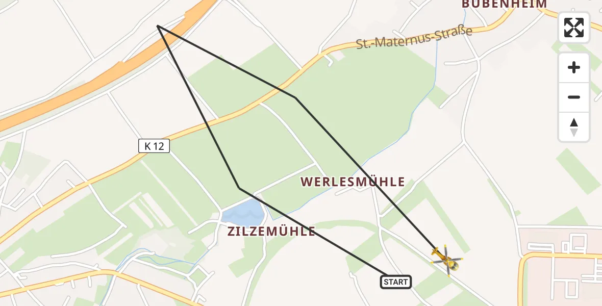 Flugroute Rettungshubschrauber Koblenz - Koblenz, 16 Mai 2026, 17:54