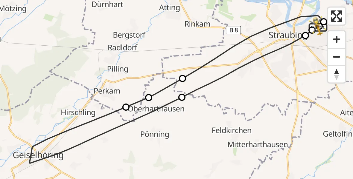 Flugroute Rettungshubschrauber Sankt Elisabeth Hospital Straubing - Sankt Elisabeth Hospital Straubing, 16 Mai 2026, 17:55