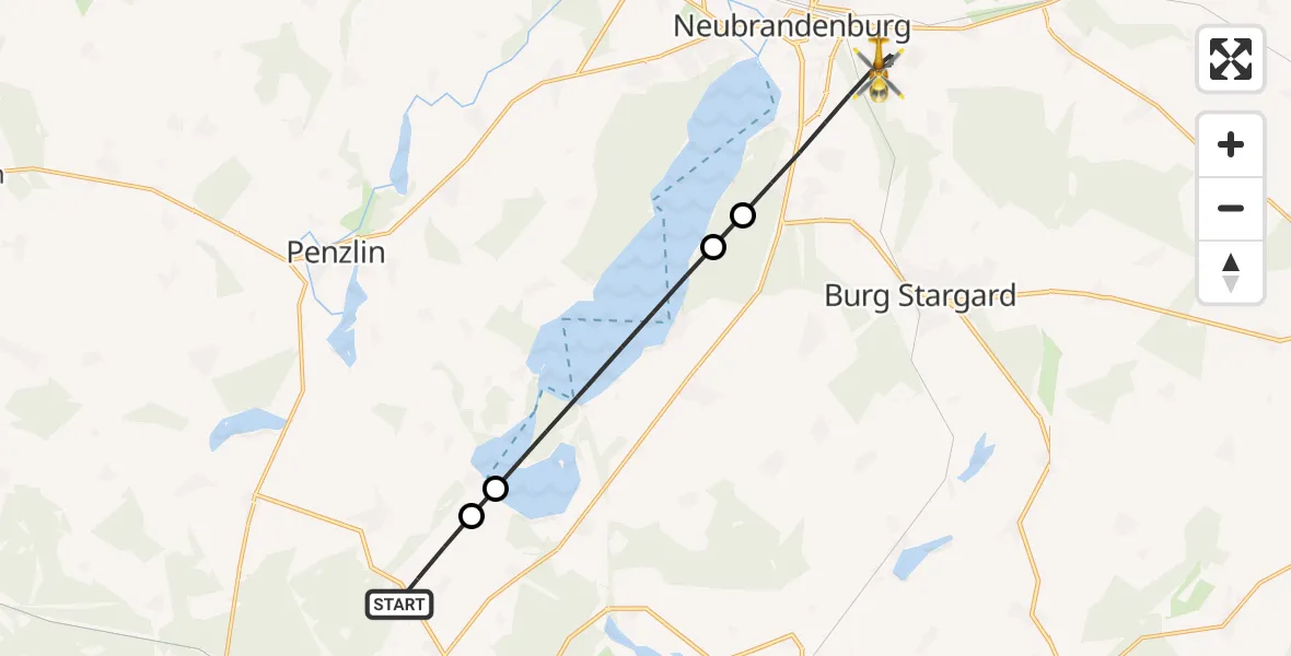 Flugroute Rettungshubschrauber Blumenholz - Neubrandenburg, 16 Mai 2026, 18:20