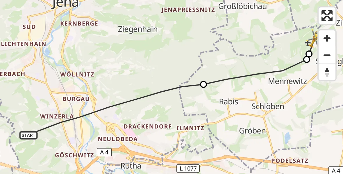 Flugroute Rettungshubschrauber Jena - Jena-Schöngleina Flugplatz, 16 Mai 2026, 18:22