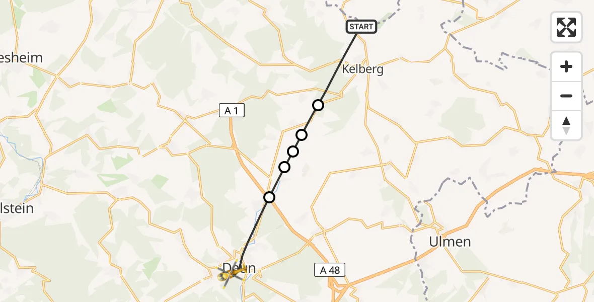 Flugroute Ambulanzhubschrauber Kelberg - Daun, 16 Mai 2026, 18:26