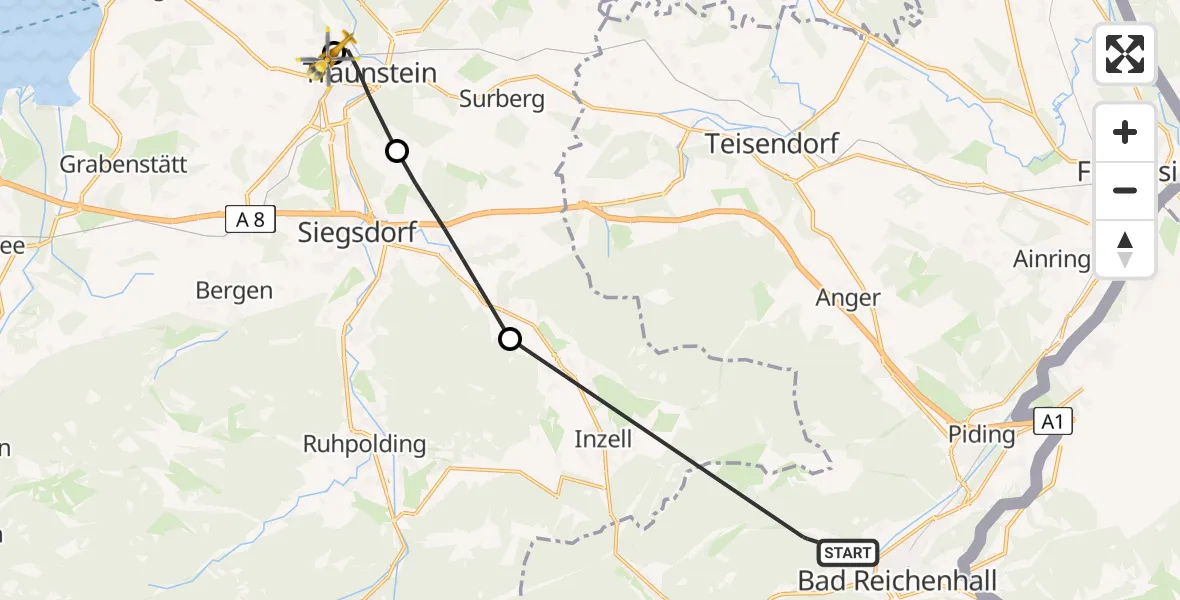 Flugroute Rettungshubschrauber Bad Reichenhall - Traunstein Hospital, 16 Mai 2026, 18:33